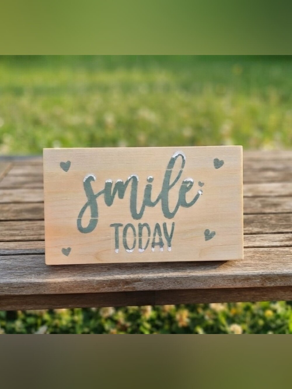 Smile Today Wooden Sign - Sage Green Boho Style